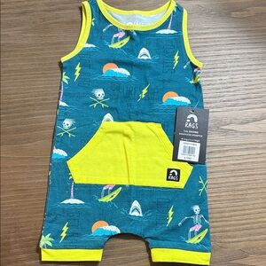 RAGS Teal and Yellow Kids Romper Snapless Romper 6-12 Months